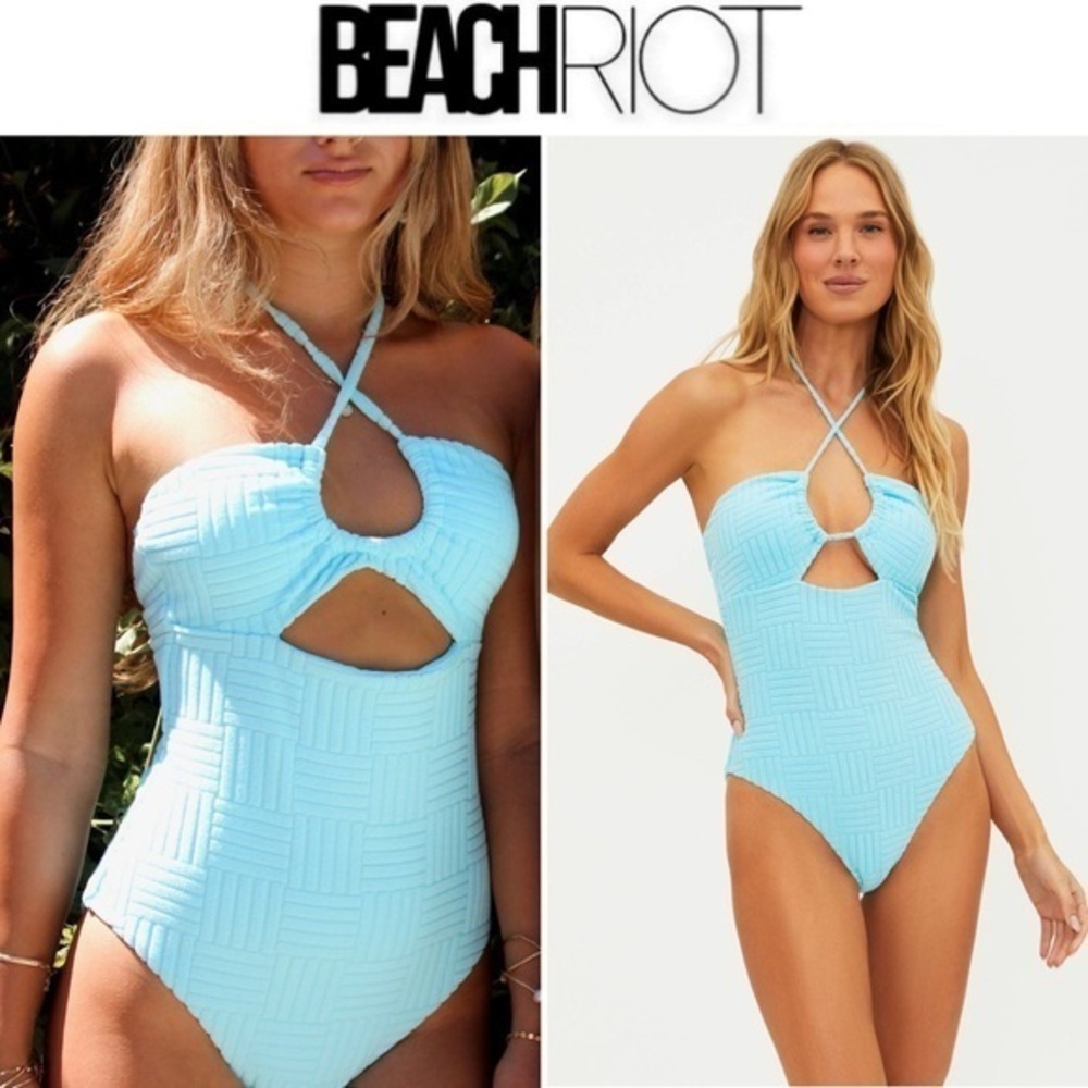 Beach Riot Phoenix One Piece Swimsuit Blueberry Ice Terry Blue Size L NWT 168$